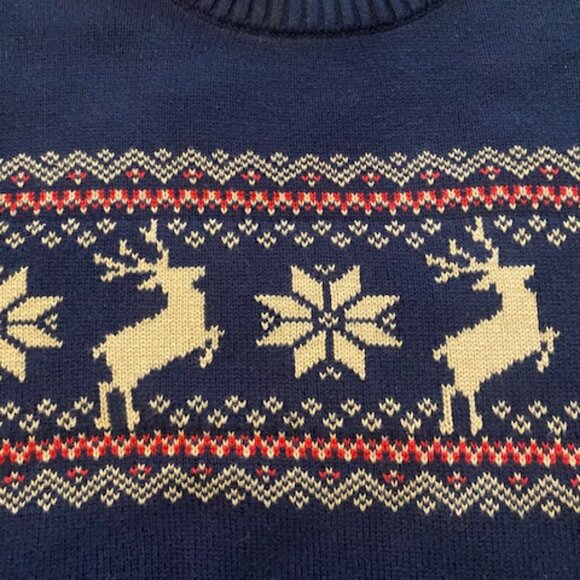 St Johns Bay Cotton Sweater Lrg Reindeer Christmas Blue - Picture 3 of 8